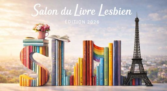 Livres colorés formant les lettres SLL pour le Salon du Livre Lesbien 2026 à Paris