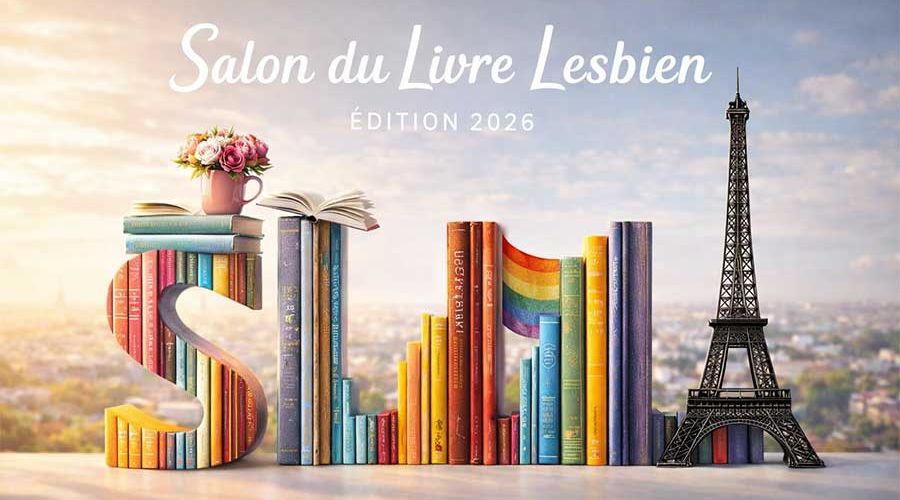 Livres colorés formant les lettres SLL pour le Salon du Livre Lesbien 2026 à Paris